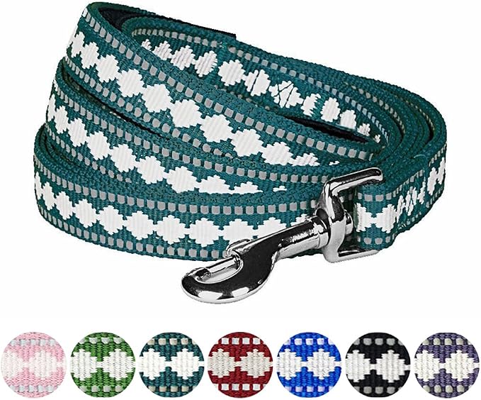 Blueberry Pet 3M Reflective Jacquard Dog Leash with Soft & Comfortable Handle, 4 ft x 1", Teal Blue, Large, Leashes for Dogs