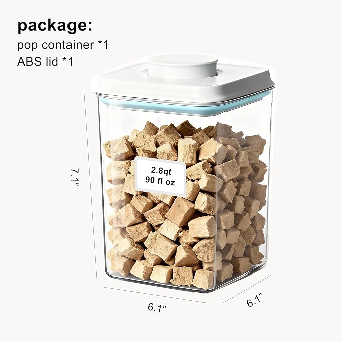 Dog-Cat Treat Container Pop Pet Food Storage Container for Kibble & Treats with Stackable Pop Lid Plastic Container for Home Kitchen Organizer 2.8qt