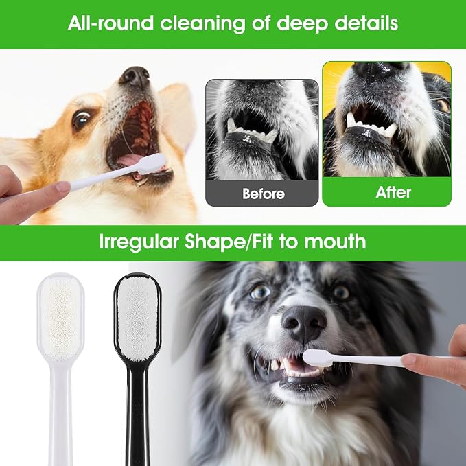 Puppy Toothbrush, 4 Pcs Super Soft Dog Toothbrush Long Handle Pet Toothbrush Dog Tooth Brushing Kit Universal for Pet Dogs Teeth Cleaning and Oral Care Dental Hygiene Convenient (Black, White)