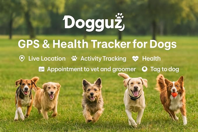 GPS Tracker for Dogs Dogguz – Real Time Pet Location Tracker with App, Waterproof, Long Battery, 1 Year Subscription Included – Sim Card Included - White
