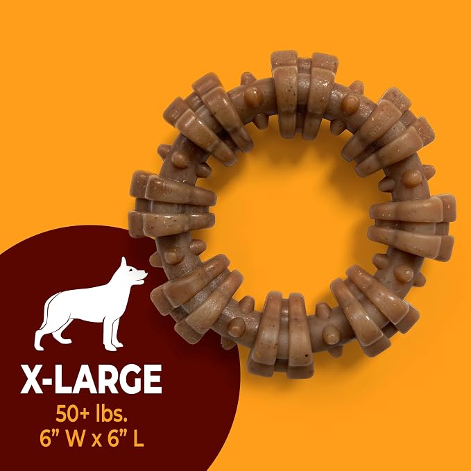 Nylabone Strong Chew Ring Dog Chew Toy Made with Real Beef & Chicken | X-large breeds, durable, long-lasting dog bone, textures help clean teeth, keeps dogs busy, for dogs 50+ lbs