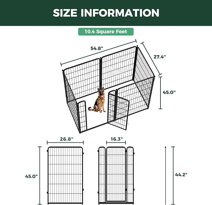 FXW Homeplus Unleashed Indoor Dog Playpen - Stress-Free and Safe Play, Heavy Duty 45 Inch 6 Panels Dog Pen for Large Dogs, Black│Patented