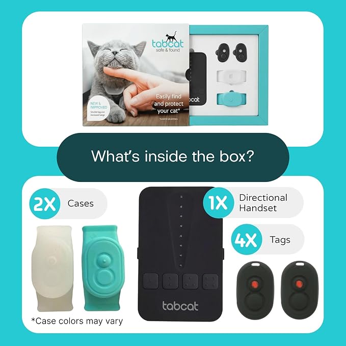 Tabcat V2 Cat & Kitten Tracker - More Accurate Than GPS - No Monthly Fee or Subscription - Includes 4 Homing Tags - Up to 150m Range - Small & Lightweight Tags Perfect to Find Indoor & Outdoor Cats