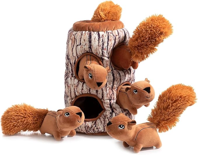 Hollypet Squeaky Hide and Seek Dog Toys for Small and Medium, Squirrel | Interactive Plush Stuffed Dog Squeak Toys for Small Medium Sized Dogs and Non-Aggressive Chewers, Puppy Teeth Clean Chew Toys