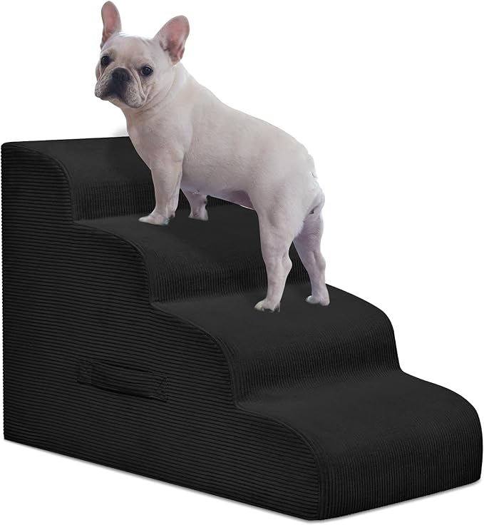 Mesa Lemon Dog Steps for Small Dogs, 4-Step Pet Ramp Stairs for High Beds and Sofa, Non-Slip Pet Stairs for Small Dogs and Cats, Removable and Easy to Clean Cover, Black