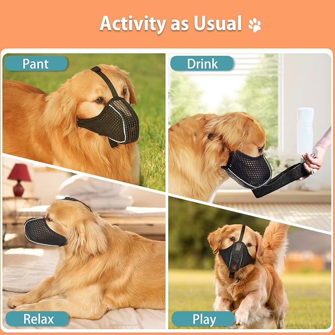 Mesh Dog Muzzle with Collar for Medium Large Dogs Anti Scavenging | Reflective for Nighttime Walks, Soft & Breathable, Anti Biting Chewing Eating, Grooming Training Use, Allows to Drink | XS