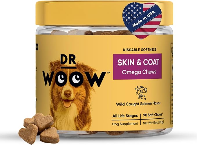 Omega 3 Supplements for Dogs Soft Chews (90 CT) – Skin & Coat Support + Itchy Skin Comfort – Wild Alaskan Salmon Oil + Biotin – Made in USA