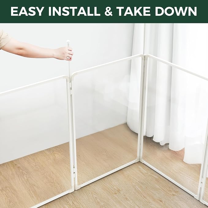 FXW AuraSpace Pro Acrylic & Wire Mesh Indoor Dog Playpen, 40" Height 8 Panels Metal Dog Pen for Medium and Large Dogs, White│Patented