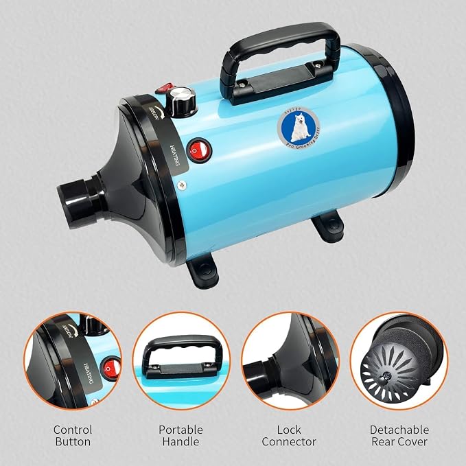 Dog Dryer,High Velocity Professional Dog Grooming Dryer | Adjustable Temperature and Speed with 4 Different Nozzles