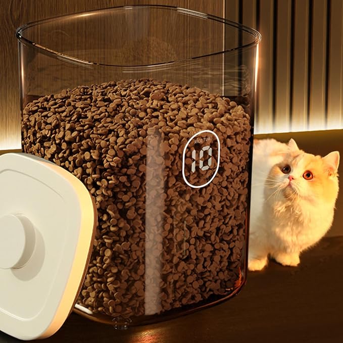 Luocute Airtight Dog Cat Food Storage Container, Robust PET 10L Large Capacity Vacuum Sealed Pet Food Storage Bin for Dog Cat, 23.8x32.5cm, Dark Brown