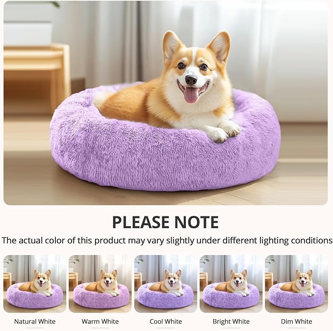 JOLLYVOGUE 36" Calming Donut Dog Bed, Purple