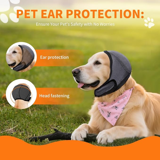 No Flap Ear Wraps for Dogs Dog Ear Muffs Noise Protection Cover Waterproof Snoods for Dogs Bathing Grooming Thunder Fireworks Doggie Hush Ear Covers French Bulldog Pointy Tight Fit Ears(M)