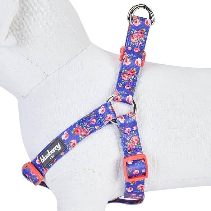 Blueberry Pet 9 Patterns Step-in Spring Scent Inspired Rose Print Irish Blue Dog Harness, Chest Girth 16.5" - 21.5", Small, Adjustable Harnesses for Dogs