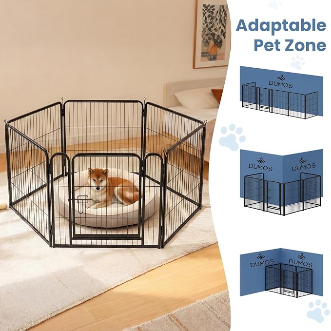 DUMOS Dog Playpen Indoor/Outdoor, Metal, 32in, 6 Panels, Foldable with Door
