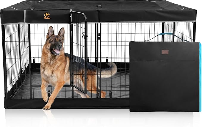 PJYuCien Dog Playpen with Storage Bag, 31.3in, 8 Panels, Square Bottom & Top Cover