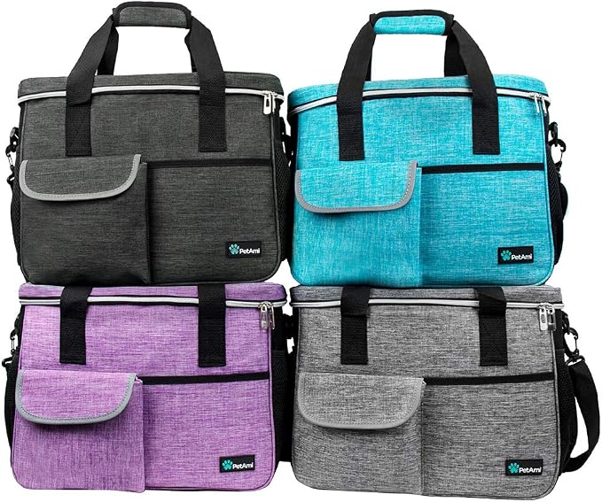 PetAmi Dog Travel Bag Organizer with Food Container & Bowls, Sea Blue, Medium