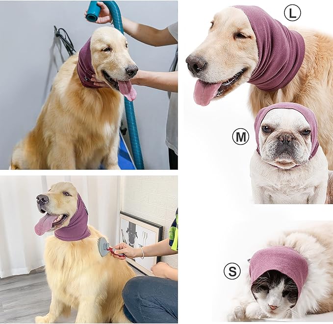 Dog Ear Cover for Anxiety Relief, Dog Calming Hood for Grooming and Bath Drying, Pet Cats and Dogs Ear Protector (Large)