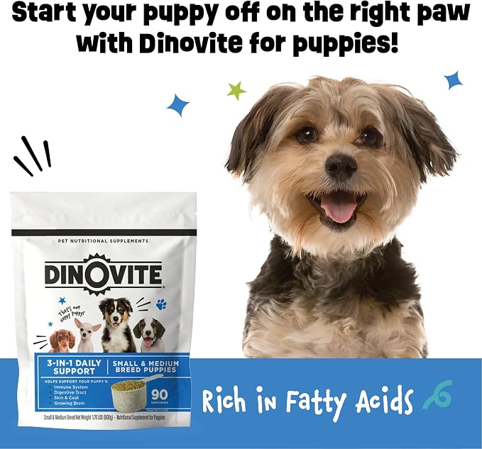 Dinovite Probiotic Food Topper for Puppies, Digestive Support, 90 Servings