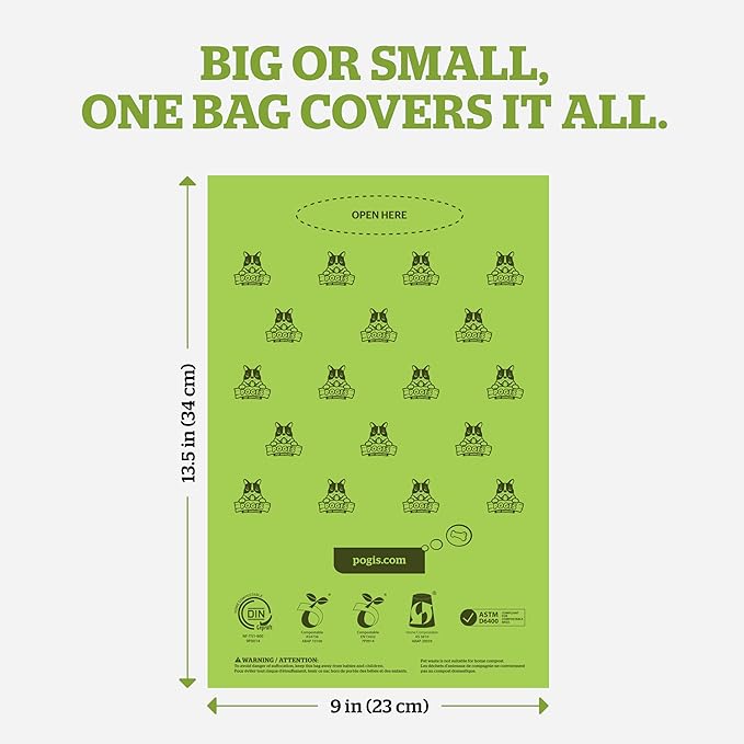 Pogi's Compostable Poop Bags for Home & Yard – Leak-Proof, Extra-Large, Made with Plants (Single Roll, 140-Count)