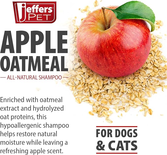 Jeffers Pet Apple Oatmeal Shampoo for Dogs & Cats, Gentle Coconut Based Formula w/Colloidal Oat Protein, Soap Free, Deodorizing Apple Scent, Sensitive Skin, Puppies Kittens Grooming Care - 640 oz
