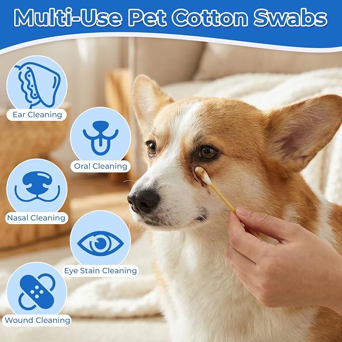 6 Inch Large Cotton Swabs for Dog Ear Cleaning, 100 Pcs