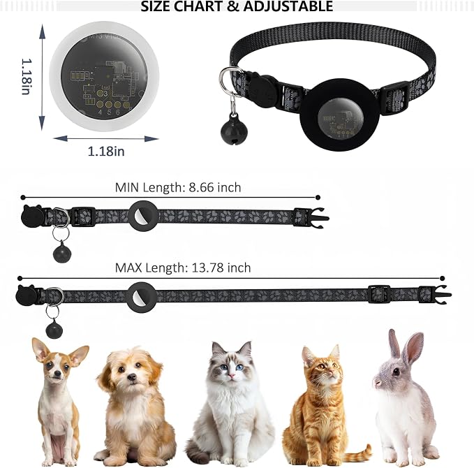 GPS Tracker for Cats, Mini GPS Pet Tracker with Collar, IPX8 Waterproof Cat Trackers Collar,No Monthly Fee,Work with Apple Find My(iOS Only),Smart Trackers for Pets-Black-4