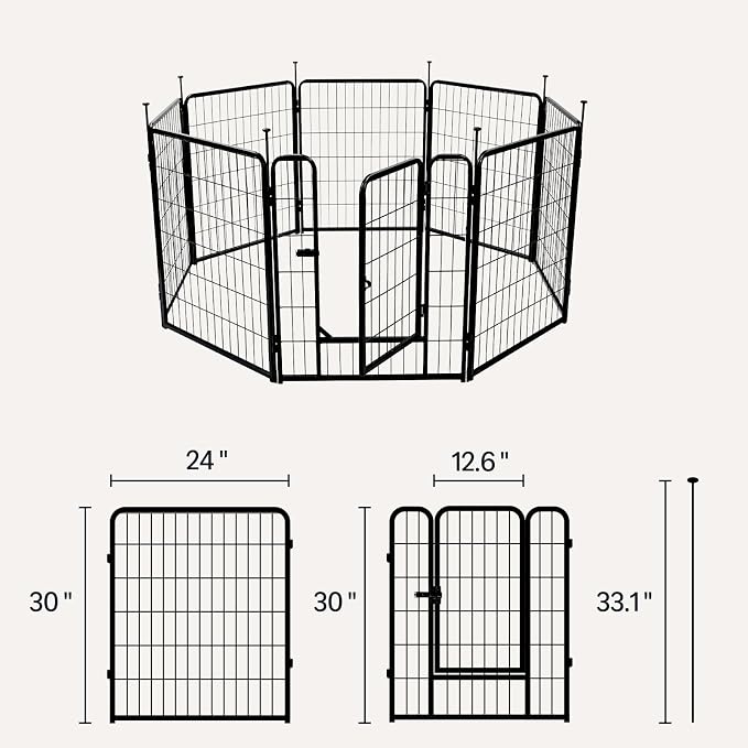 Amazon Basics Dog Playpen, 8 Panels Metal Fence with Door, Foldable for Indoor and Outdoor Use, Suitable for Small to Medium Sized Dogs, 30 Inch Height, Black