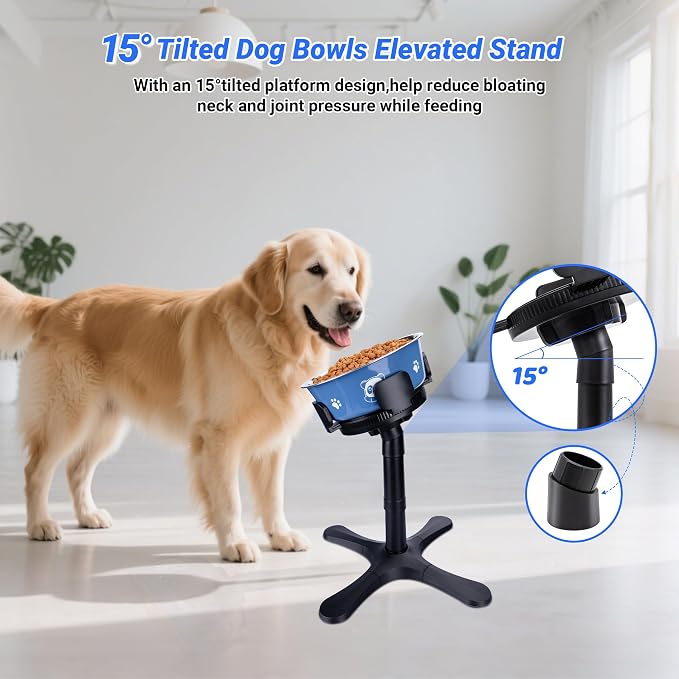 Dog Bowls,Elevated Adjustable Dog Bowl Stand with 3 Heights & Tilted Feeding Design, Raised Stand Compatible with Medium & Large Breeds(1 Pack) Black