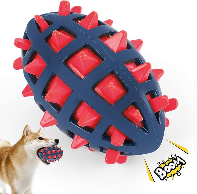 Dog Spiky Toy Ball with Squeaker, Floating, Red