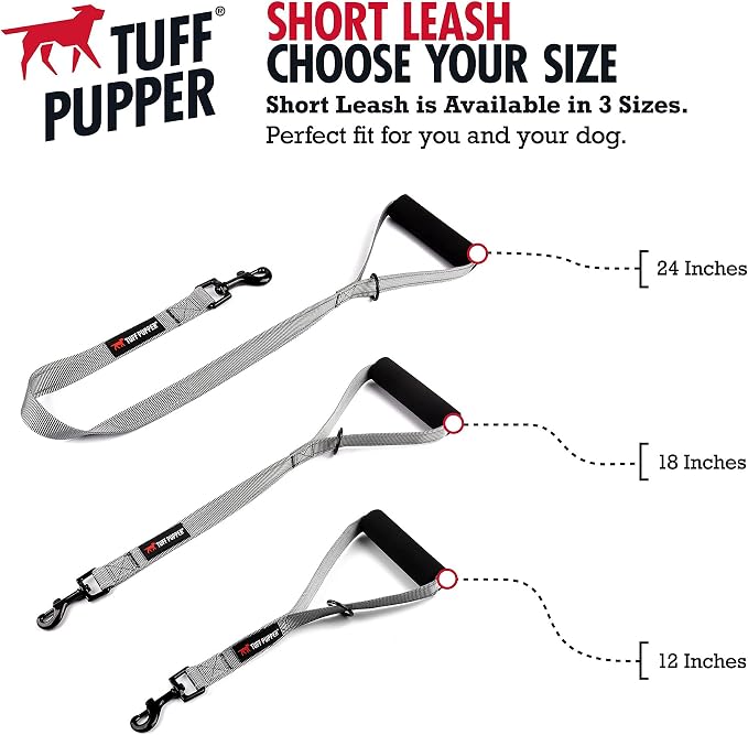 Tuff Pupper Service Dog Leash With Handle for Large Dogs | 12 Inch | Perfect for Service Harness & Training | Traffic Handle With Padding | Short Coupler