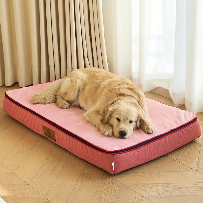 LIORCE Orthopedic Memory Foam XXL Dog Bed - 6in Thick, Pink