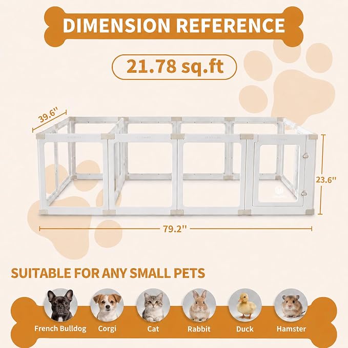 Acrylic Dog Playpen Indoor for Small Dogs & Puppies, 2 Rooms Clear Pet Playpen with Modern No-Bar Design, 23.6" Easy Assemble Puppy Play Pen, Escape-Proof & Sturdy (14 Panels, White)
