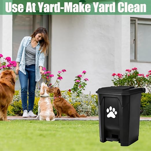 Outdoor Dog Poop Trash Can, Dog Waste Trash Can for Backyard Garden Home with Lid, Removable Inner Bin, Green Waste Bag, Black Fully Assembled