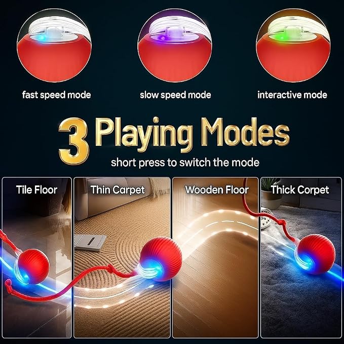 Interactive Electric Automatic Rolling Moving Rechargeable Self Play Stimulation Toy,Smart Pet Chase with Speedy Tail Rope for Bored Indoor Cats (Purple)