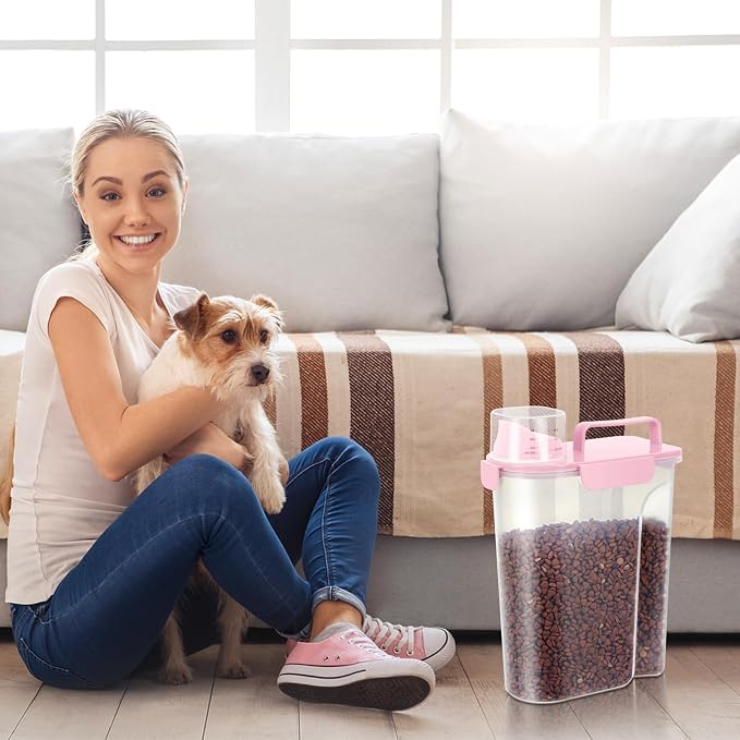 LEAWALK 5Lbs /6Qt/5L Airtight Cat Dog Food Storage Container with Upgraded Large Nozzle BPA-Free, 2-Pack, 5Lbs, Pink
