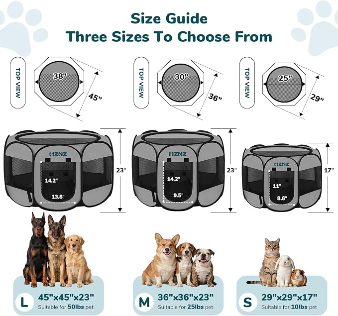 Dog Cat Playpen, Portable Small Animal Playpen Crate Indoor for Dogs Cats Rabbits, Foldable Guinea Pigs Bunny Cage Enclosure Outdoor, Pop Up Dogs Cats Tent Kennel with Carrying Case, Whole Grey
