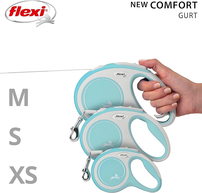 Flexi New Comfort Tape Grey & Light Blue Small 5m Retractable Dog Leash/Lead for Dogs up to 15kgs/33lbs