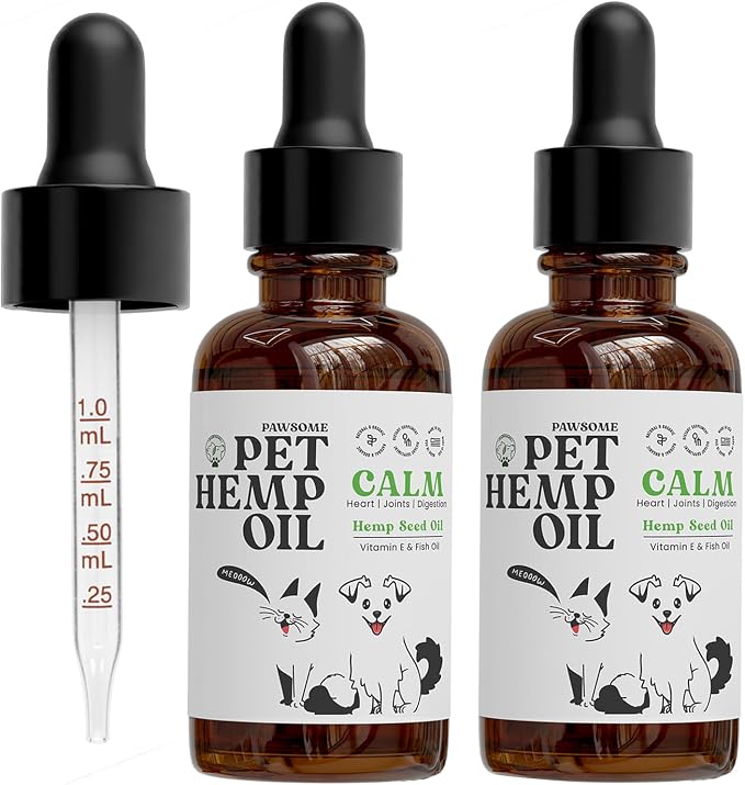 Hemp Oil for Dogs and Cats with Omega 3 & 6, Fish Oil, 2 Pack