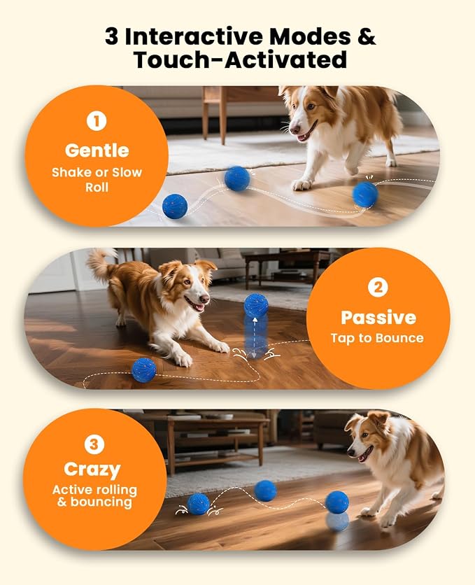 Xeuch Smart Interactive Dog Balls, Automatic Moving Bouncing Ball, E-TPU Material, Motion Activated Rotating Toy for Dogs Puppies, Enrichment & Stimulation Toys for Indoor & Outdoor (Deep Blue)