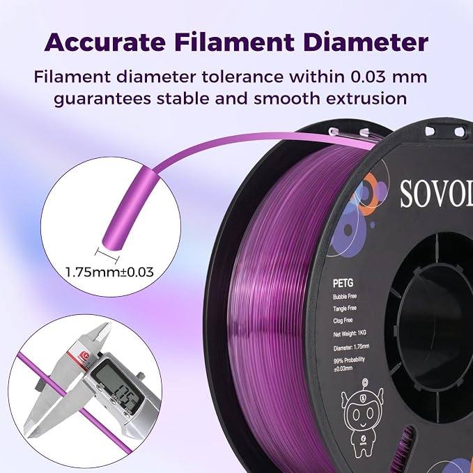 Sovol 3D Printer PETG Filament 1.75mm, Gradient Multicolors Filaments Material, 1kg (2.2lbs), Dimensional Accuracy +/- 0.03 mm, Fit Most FDM Printer, Purple