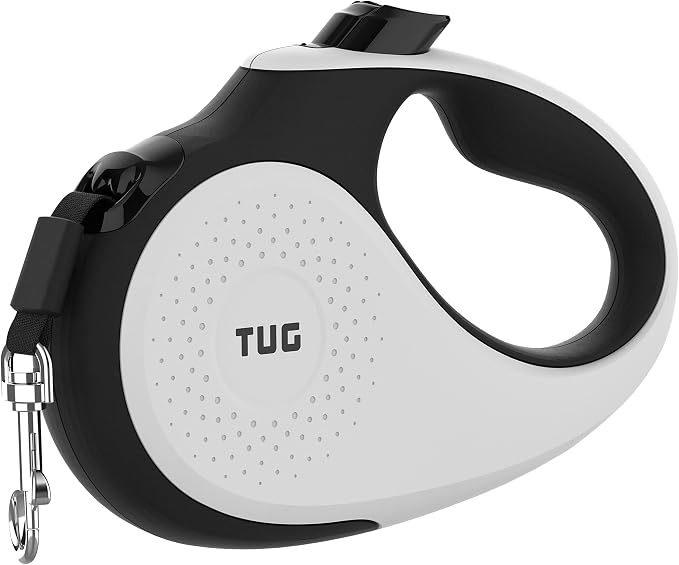 TUG XL Retractable Dog Leash, 26 ft (Extra Large, White) | 360° Tangle-Free Retraction, 26 ft Tape, Quick Thumb Lock, Anti-Slip Handle, For Dogs Under 110 lbs