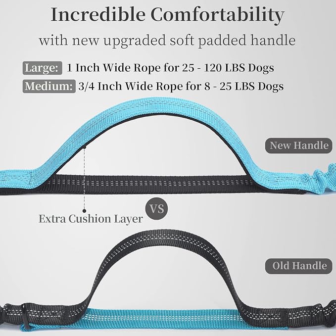 iYoShop Hands Free Dog Leash with Zipper Pouch, Large, 25-120 lbs, Blue | Waist Leash, Dual Padded Handles, Shock-Absorbing Bungee, Adjustable Waist Belt, Walking and Running