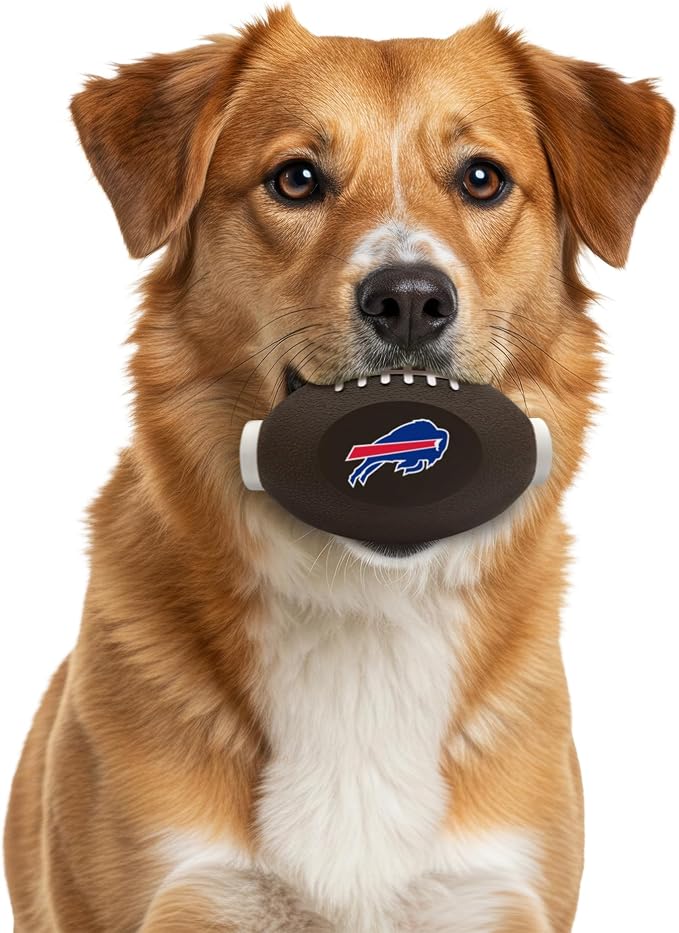 NFL Buffalo Bills Football Treat Dispensing Toy for Dogs and Cats, Rubber Ball Pet Toy, Interactive Fun Doggie Treat Toy, Natural Rubber Feeding Toy