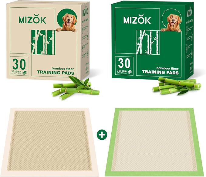 MIZOK Dog Pads Extra Large 36x36in Pee Pads for Dogs Bamboo Odor Eliminating, Dog Pee Pads XL 11 Cups Super Absorbent 6-Layer Leak-Proof Puppy Pads with Adhesive Stickers, Disposable (60 Counts)