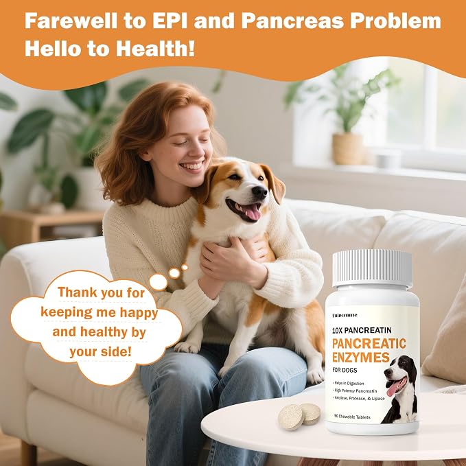 Pancreatic Enzymes for Dogs - 10x Pancreatin Formula for EPI Dog - Digestive Enzymes Tablets for Pet Pancreatic Concerns, Supports Buddy Digestive Stress, Healthy Weight Management - 90 Tablets