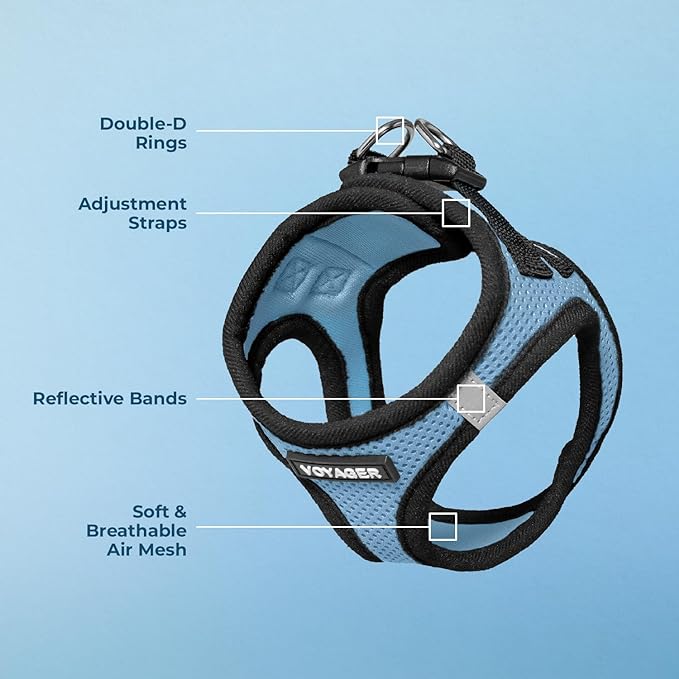 Voyager Step-in Air Dog Vest Harness - Baby Blue/Black Trim, XX-Small | 12 - 13.5" in Chest, Reflective Bands, All Weather Breathable Air Mesh, Cats Compatible, Lightweight, Fast Drying