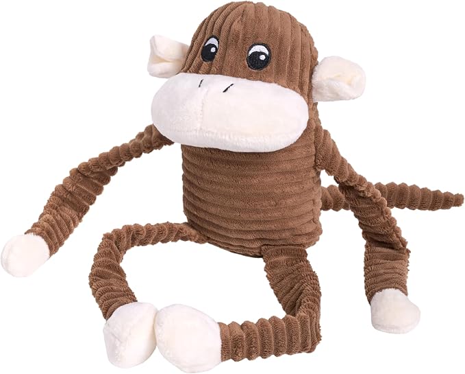 ZippyPaws Crinkle Monkey for Medium-Extra Large Dogs, Large/Brown | Interactive Dog Toys to Keep Them Busy, Squeaky Plush Pet Toy for All Breeds, Contains 1 Blaster Squeaker