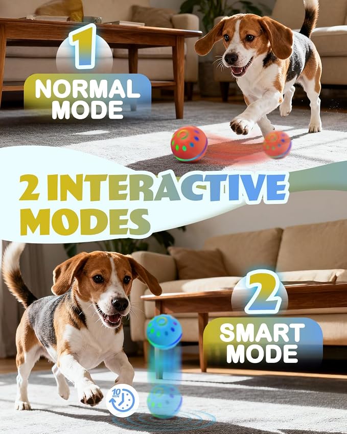 Zoomsnail 2 Pack Interactive Dog Toys with Lights, BPA-Free Automatic Dog Balls, 2 Modes, Rechargeable Waterproof Rolling Dog Ball Toys for Small & Medium Dogs, Interactive Dog Ball Gift Set