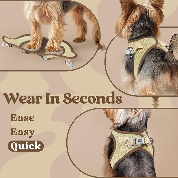 rabbitgoo Step-in Small Dog Harness, Puppy Vest for Small Sized Pet | Easy Put on and off, Lightweight, Soft, Breathable Quick-Dry Air Mesh for Comfortable Secure Walking, Brown & Beige M