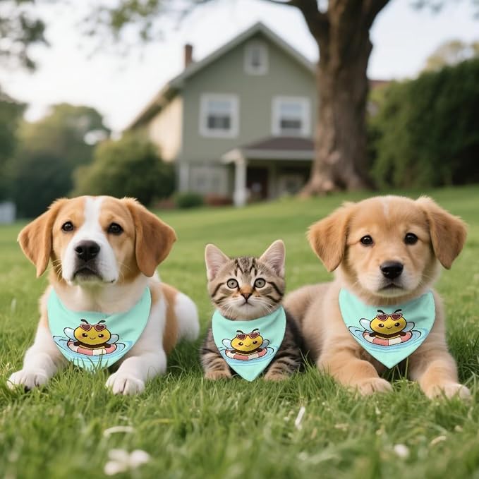 Forchrinse Cartoon Bee Pet Dog Bandana Washable Dog Bib Triangle Scarf Pet Handkerchief Polyester, One Size, Polyester, Cartoon Bee Print